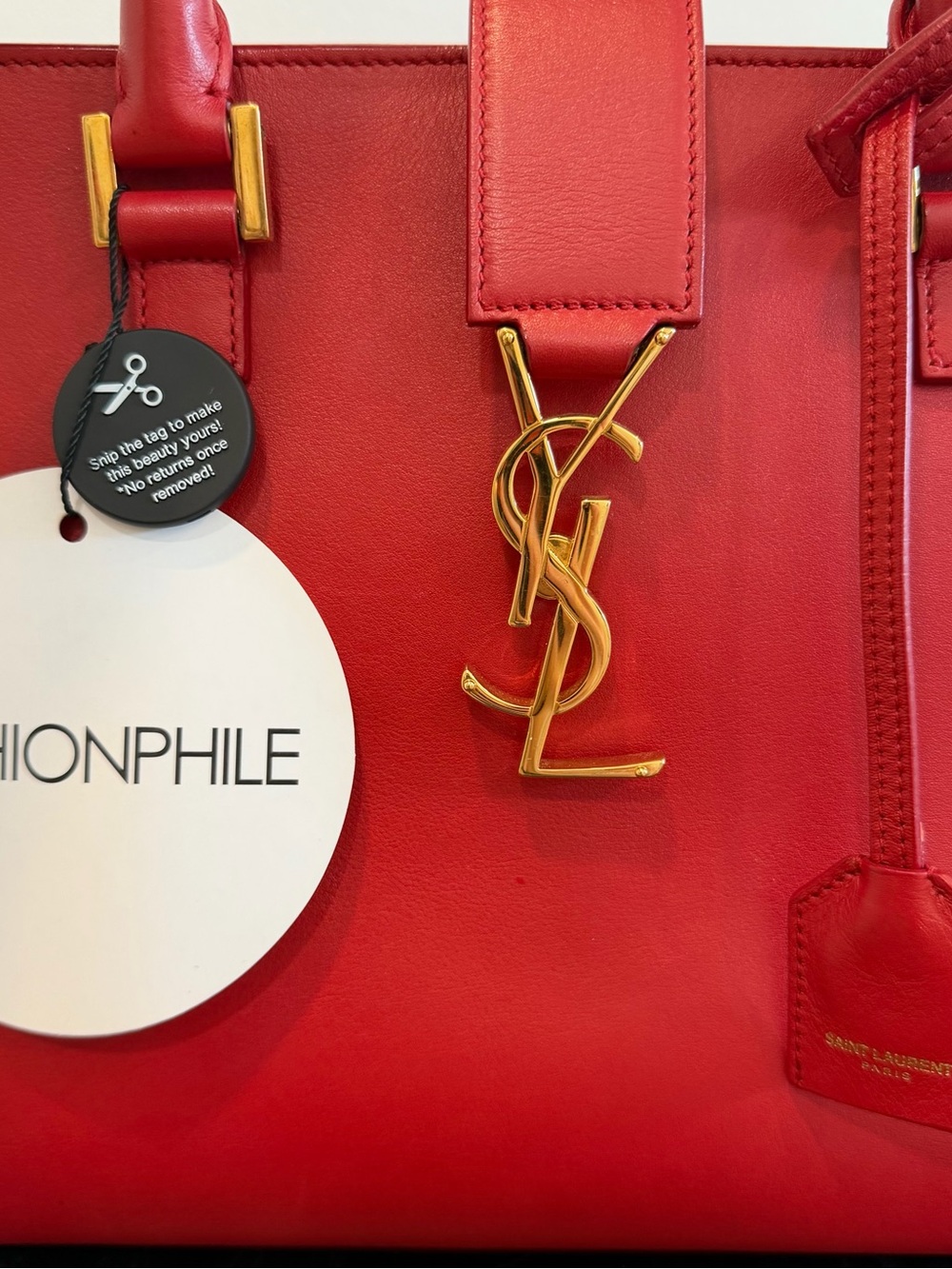 Saint Laurent Red Leather Cabas Le Monogramme Small Satchel / Crossbody - Picture 4 of 11